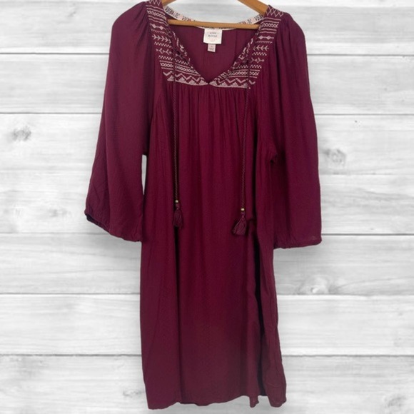 Knox Rose Burgundy Boho Embroidered Shift Dress Small‎ - Picture 1 of 7